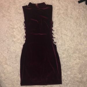 burgundy velvet minidress